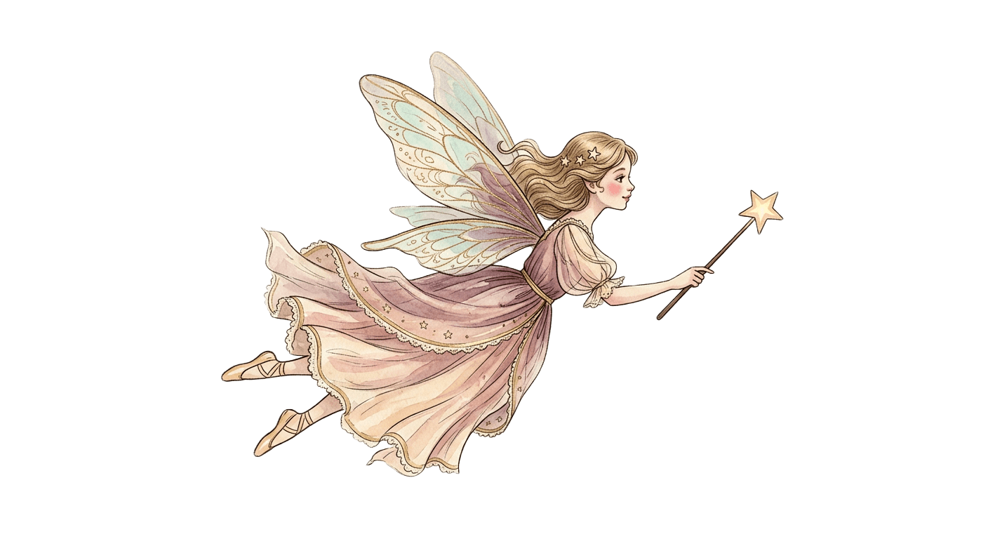Illustrated tooth fairy holding a tiny phone